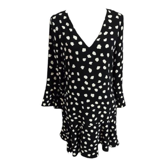 Julie Brown‎ NYC Black Polka Dot Bell Sleeve Print Dress Size 8 New - Picture 1 of 9